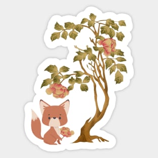 Little fox and camellia tree Sticker